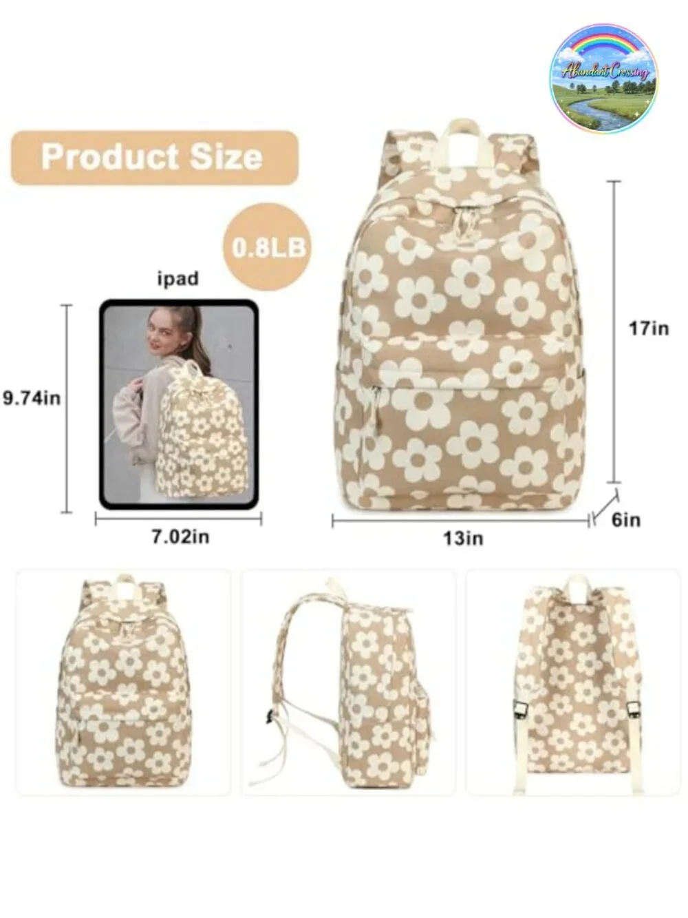Floral Laptop Backpack for School Travel Work Commuter Bag